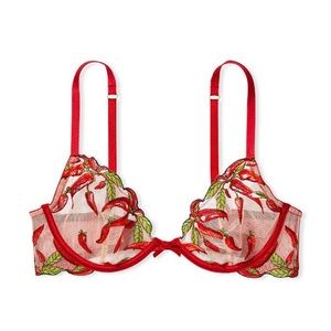 Victoria’s Secret Very Sexy Unlined Chili Pepper Embroidery Demi, 38D